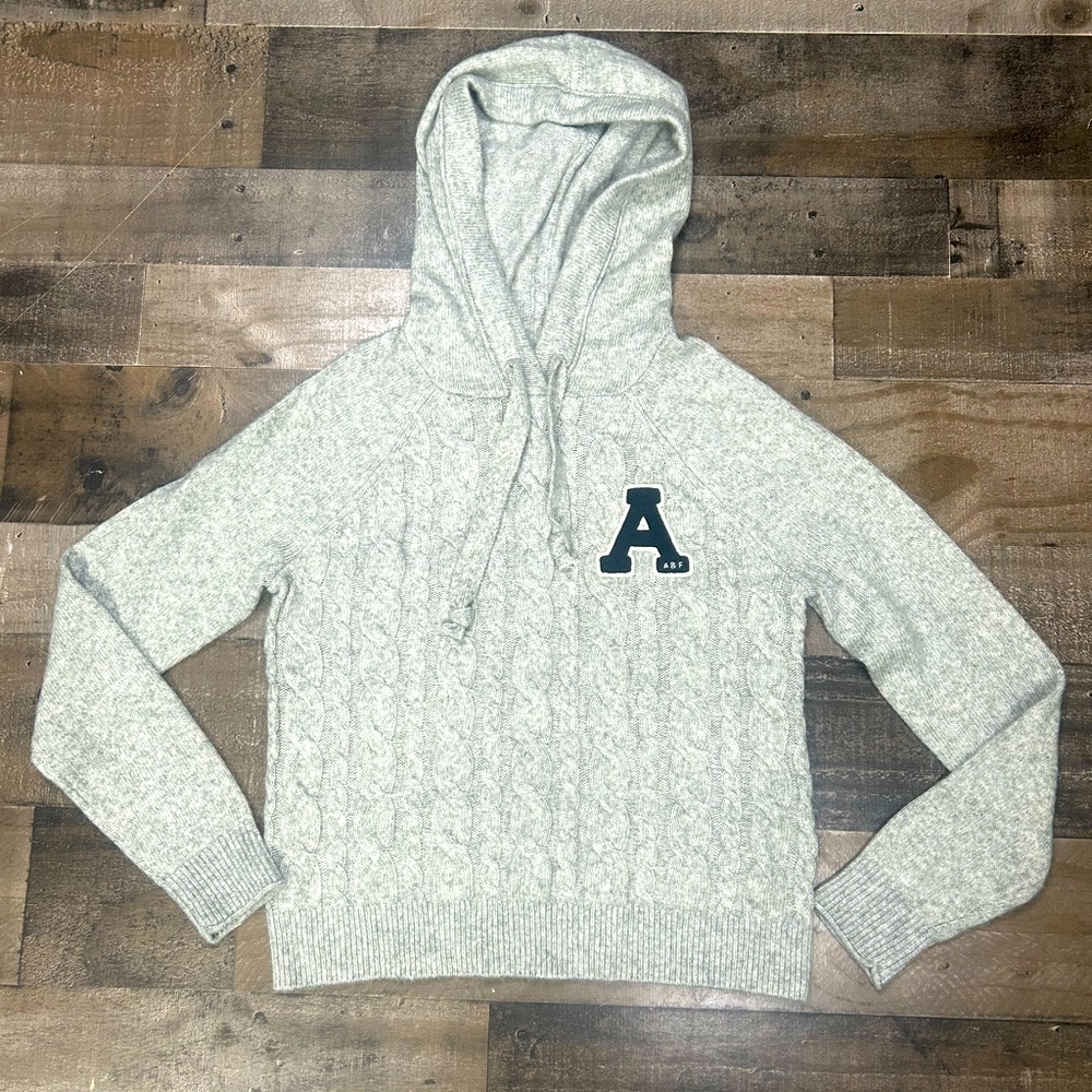 ABERCROMBIE & FITCH CABLE KNIT CROP SOFT HOODIE HOODED SWEATSHIRT SWEATER Sz XS